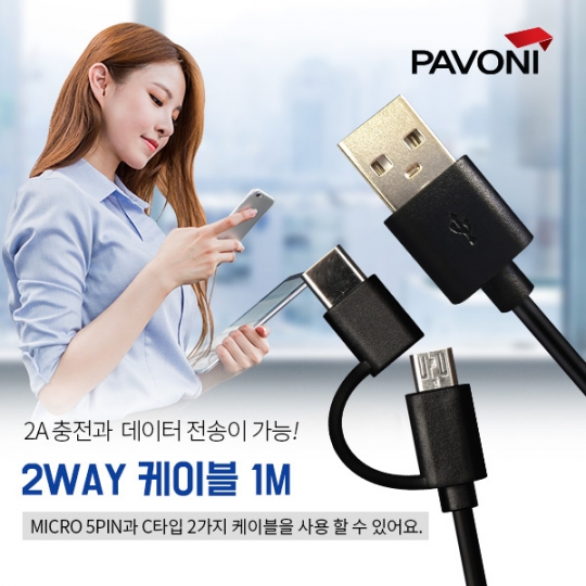 [파보니] 2way 핸드폰 충전 케이블 1M