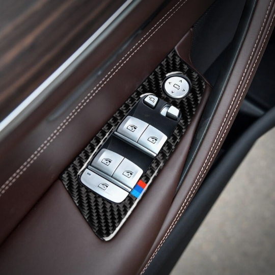 BMW 5시리즈 G30 M스타일 앞좌석 윈도우 조절 버튼 테두리 커버 몰딩-리얼카본